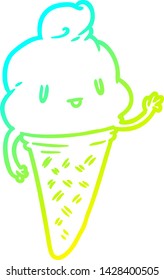 cold gradient line drawing of a cute ice cream