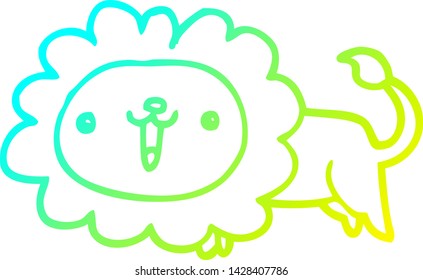 cold gradient line drawing of a cute cartoon lion