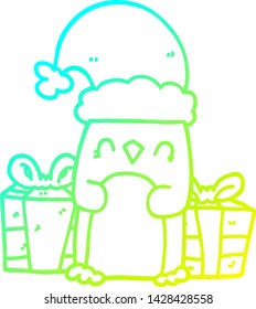 cold gradient line drawing of a cute christmas penguin