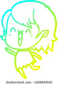 cold gradient line drawing of a cute cartoon happy vampire girl