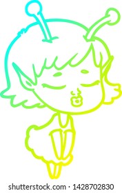 cold gradient line drawing of a cute alien girl cartoon