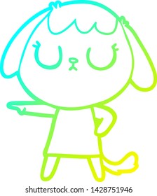 dibujo de línea de gradiente frío de un perro de dibujos animados lindo