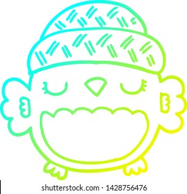 cold gradient line drawing of a cute cartoon owl in hat