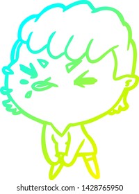 cold gradient line drawing of a cute cartoon rude girl
