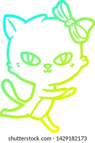 dibujo de una línea de gradiente frío de un lindo gato de dibujos animados corriendo