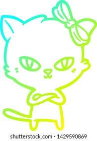 cold gradient line drawing of a cute cartoon cat