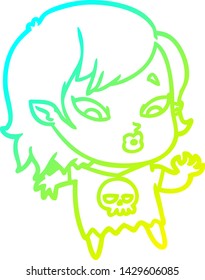 desenho de linha de gradiente frio de uma menina de vampiro de desenho animado bonito