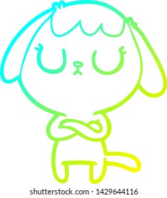 cold gradient line drawing of a cute cartoon dog