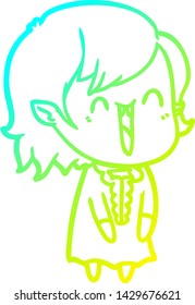cold gradient line drawing of a cute cartoon happy vampire girl