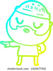 cold gradient line drawing of a cute cartoon man with beard