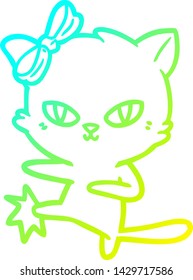 cold gradient line drawing of a cute cartoon cat