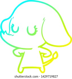 dibujo de línea de gradiente frío de un tierno elefante de dibujos animados