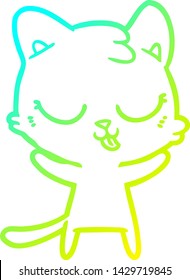 cold gradient line drawing of a cute cartoon cat