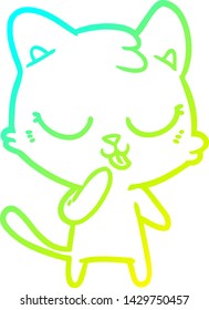 cold gradient line drawing of a cute cartoon cat