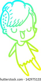 cold gradient line drawing of a cute cartoon girl with hipster haircut