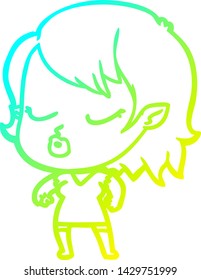 cold gradient line drawing of a cute cartoon vampire girl