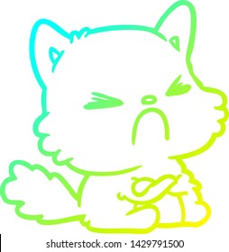 cold gradient line drawing of a cute cartoon angry cat