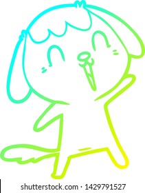cold gradient line drawing of a cute cartoon dog crying