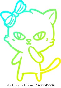 dibujo de línea de degradado frío de un gato lindo de dibujos animados