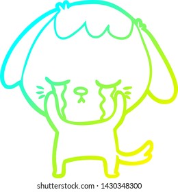 cold gradient line drawing of a cute puppy crying cartoon