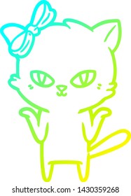 dibujo de línea de degradado frío de un gato lindo de dibujos animados