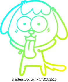 dibujo de línea de gradiente frío de un perro de dibujos animados lindo