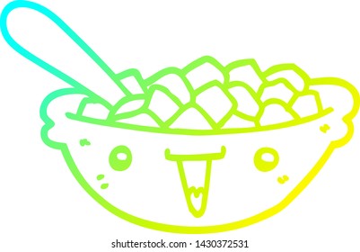 cold gradient line drawing of a cute cartoon bowl of cereal