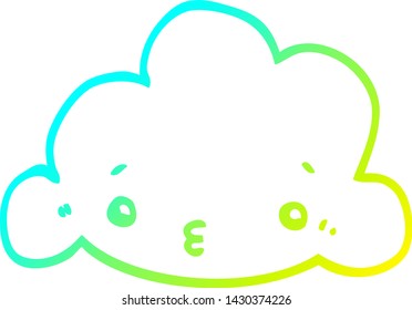 cold gradient line drawing of a cute cartoon cloud