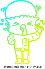 dibujo de línea de gradiente frío de un extraterrestre con dibujos animados disgustados