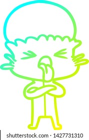 cold gradient line drawing of a disgusted cartoon alien