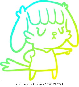 dibujo de línea de degradado frío de una niña de perro señalando
