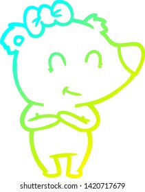 dibujo de línea de gradiente frío de una caricatura de oso femenino