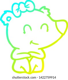 dibujo de línea de gradiente frío de una caricatura de oso femenino