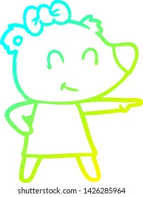dibujo de línea de gradiente frío de una caricatura de oso femenino