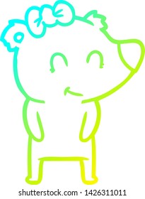 desenho de linha de gradiente frio de um desenho animado de urso polar feminino