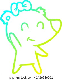 desenho de linha de gradiente frio de um desenho animado de urso polar feminino