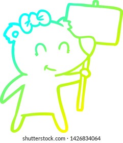 dibujo de línea de gradiente frío de una caricatura de oso femenino