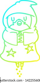 cold gradient line drawing of a floating wizard