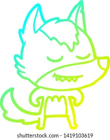 cold gradient line drawing of a friendly cartoon wolf