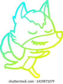 cold gradient line drawing of a friendly cartoon wolf running
