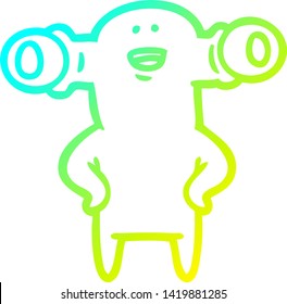 cold gradient line drawing of a friendly cartoon alien