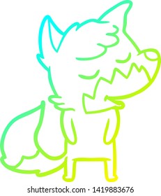 cold gradient line drawing of a friendly cartoon fox