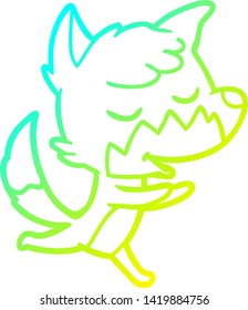cold gradient line drawing of a friendly cartoon fox running