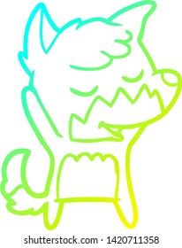 cold gradient line drawing of a friendly cartoon fox