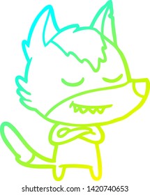 cold gradient line drawing of a friendly cartoon wolf