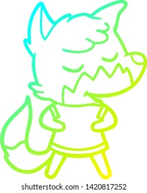 cold gradient line drawing of a friendly cartoon fox