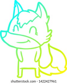 dibujo de línea de gradiente frío de un lobo de caricatura amigable
