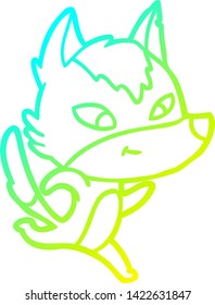 cold gradient line drawing of a friendly cartoon wolf running