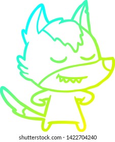 cold gradient line drawing of a friendly cartoon wolf