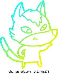 cold gradient line drawing of a friendly cartoon wolf